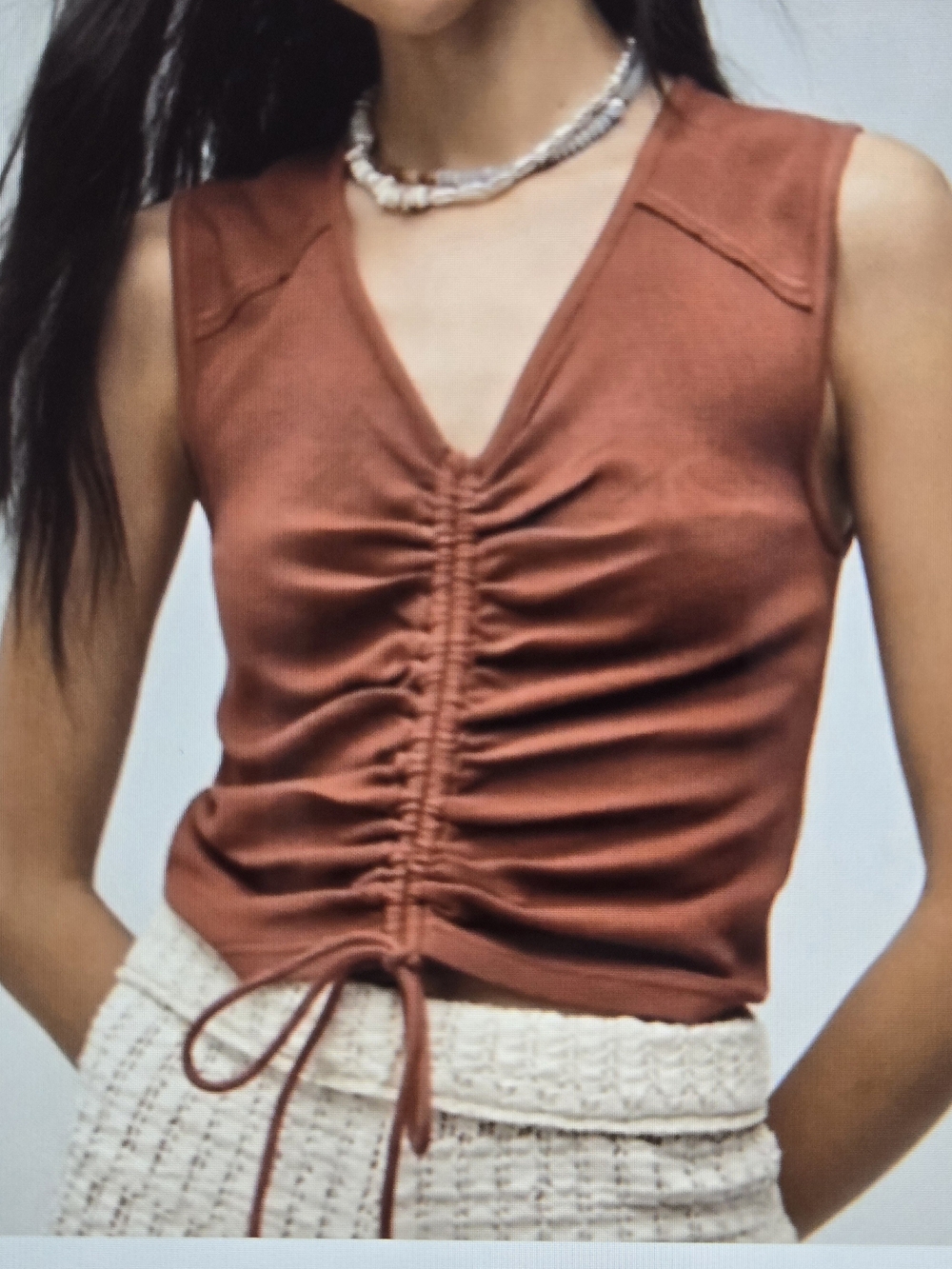 Pilcro Ruched V-Neck Sleeveless Top in Rust NWT  Size M